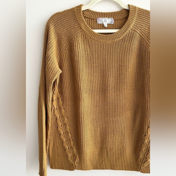 Pink Rose Gold Cable Knit Sweater, Crewneck Sweater, Size Medium - Picture 5 of 16